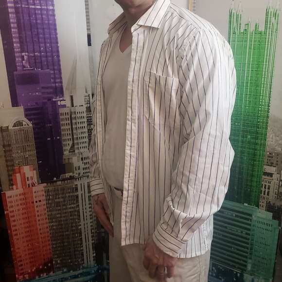 Sasson large white blue verticle stripe shirt - Picture 2 of 11